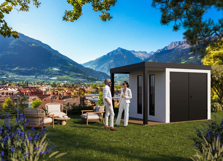 URBAN ONE Gerätehaus – verputzt mit Spritzputz