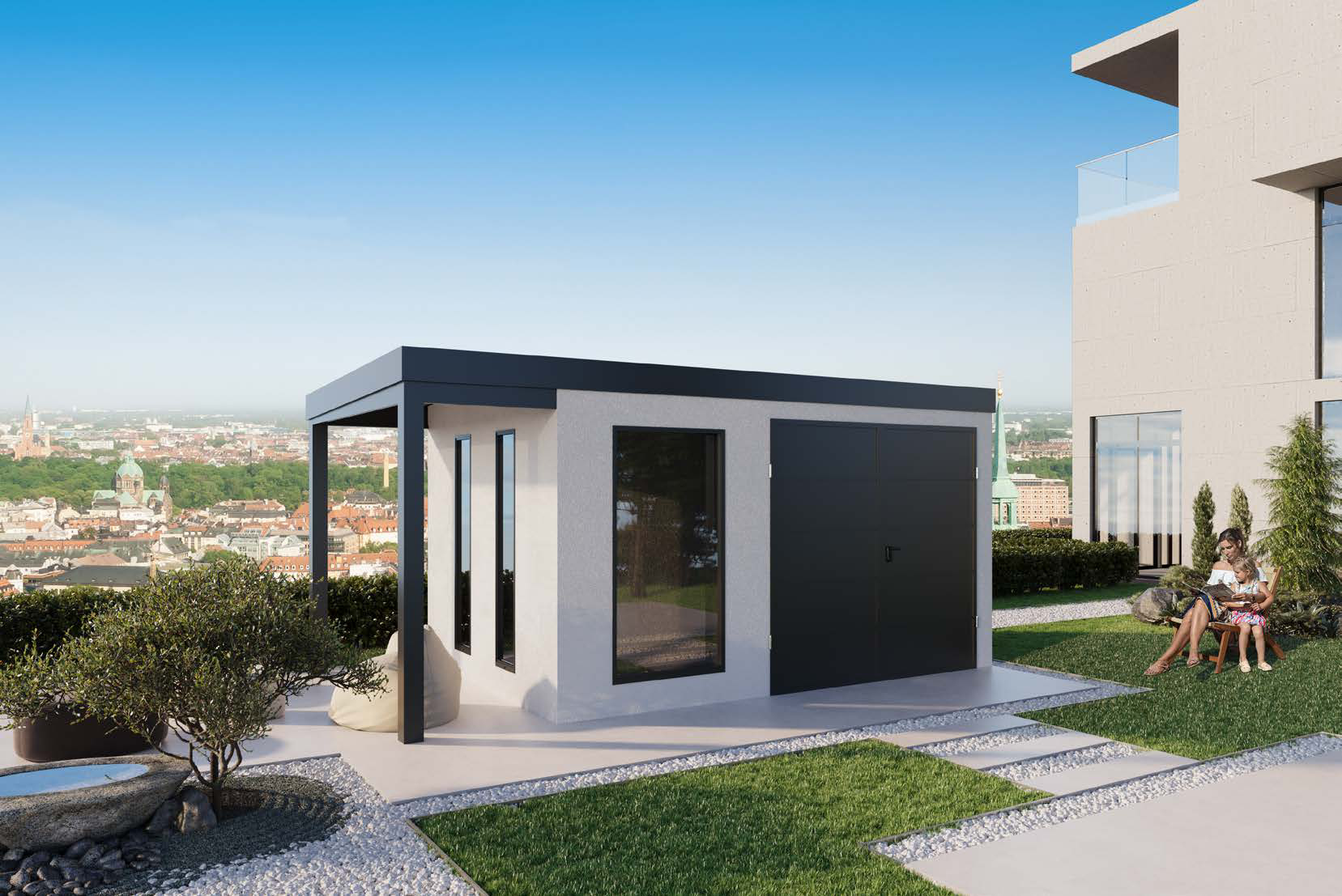 URBAN ONE mit Vordach – modernes Gartenhaus